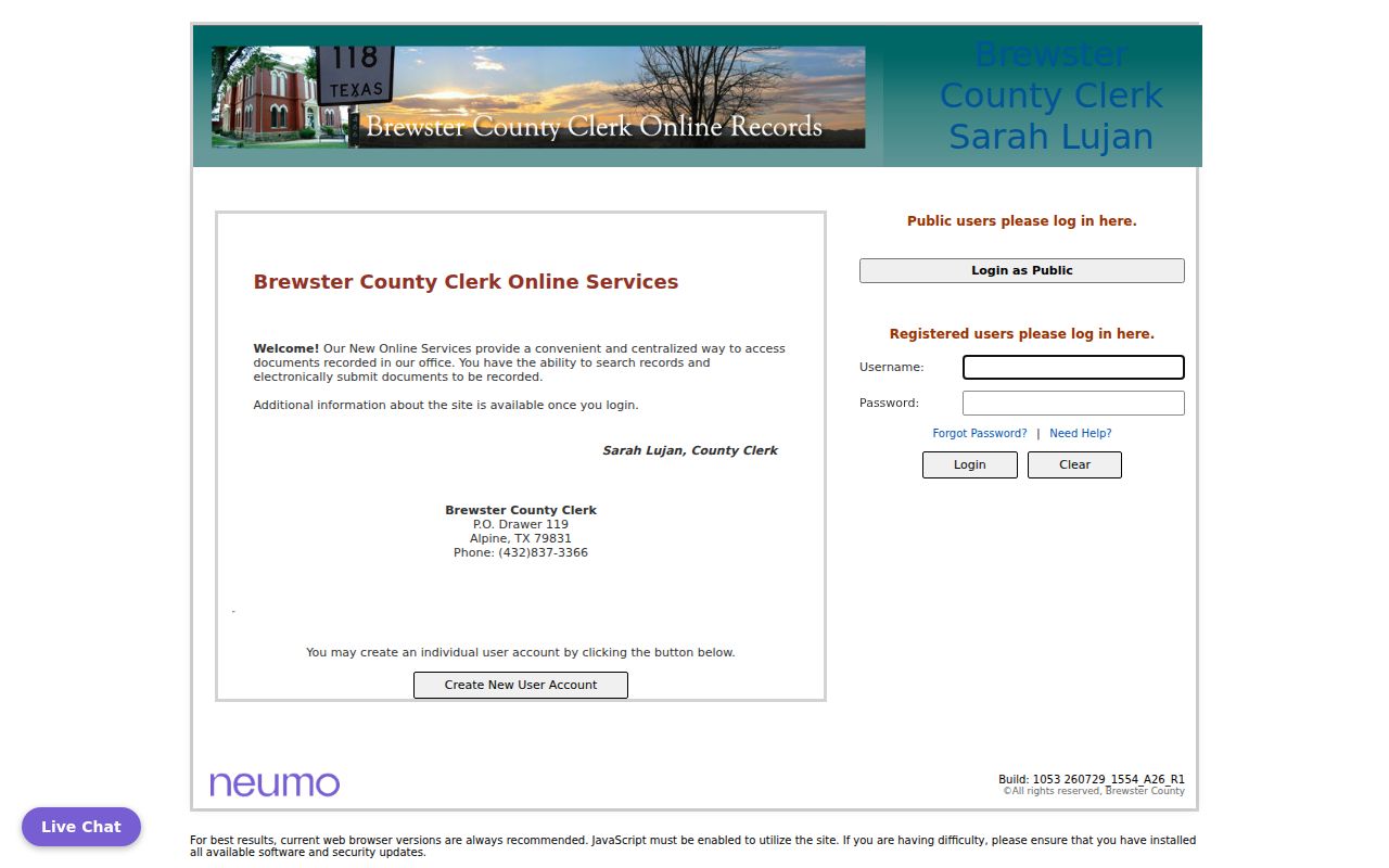Brewster County court records CountyFusion login