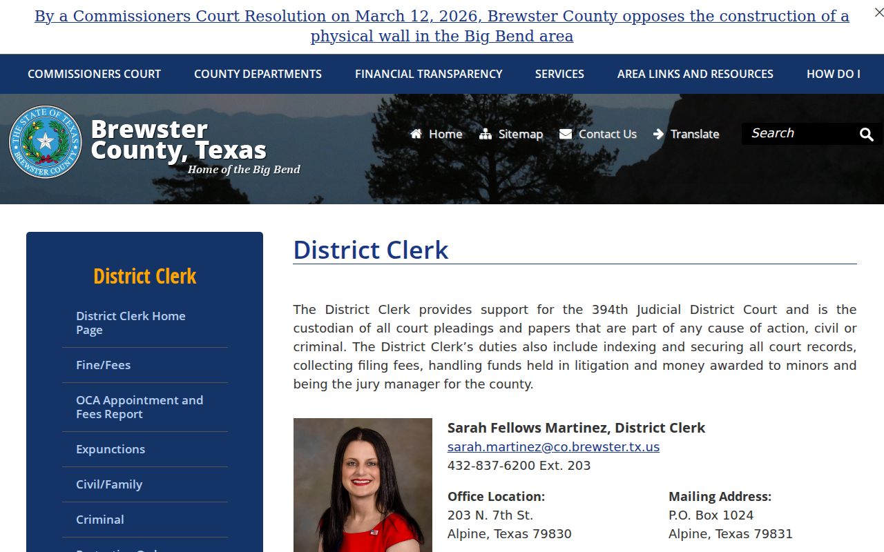 Brewster County court docket District Clerk page