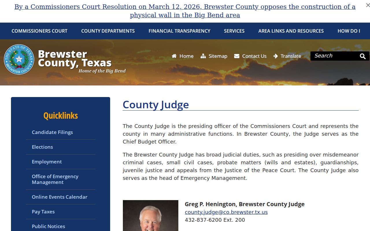 Brewster County court docket County Judge request page